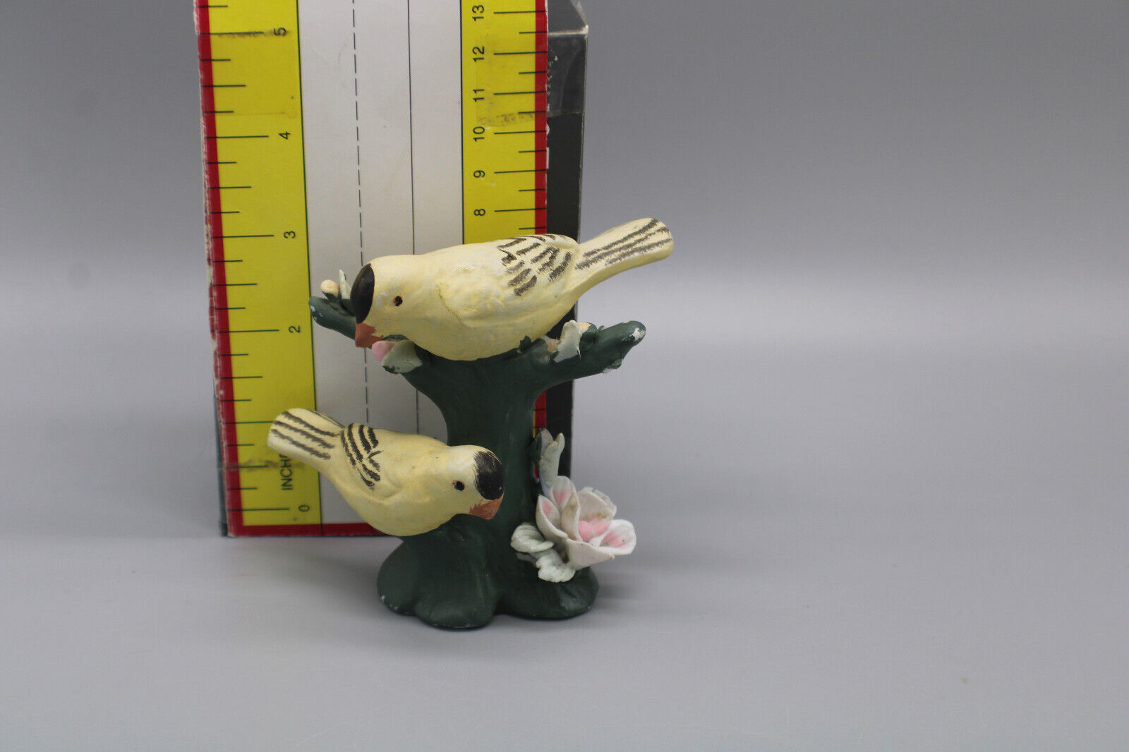 Bird Figurine Yellow Birds Sitting on Branch Porcelain