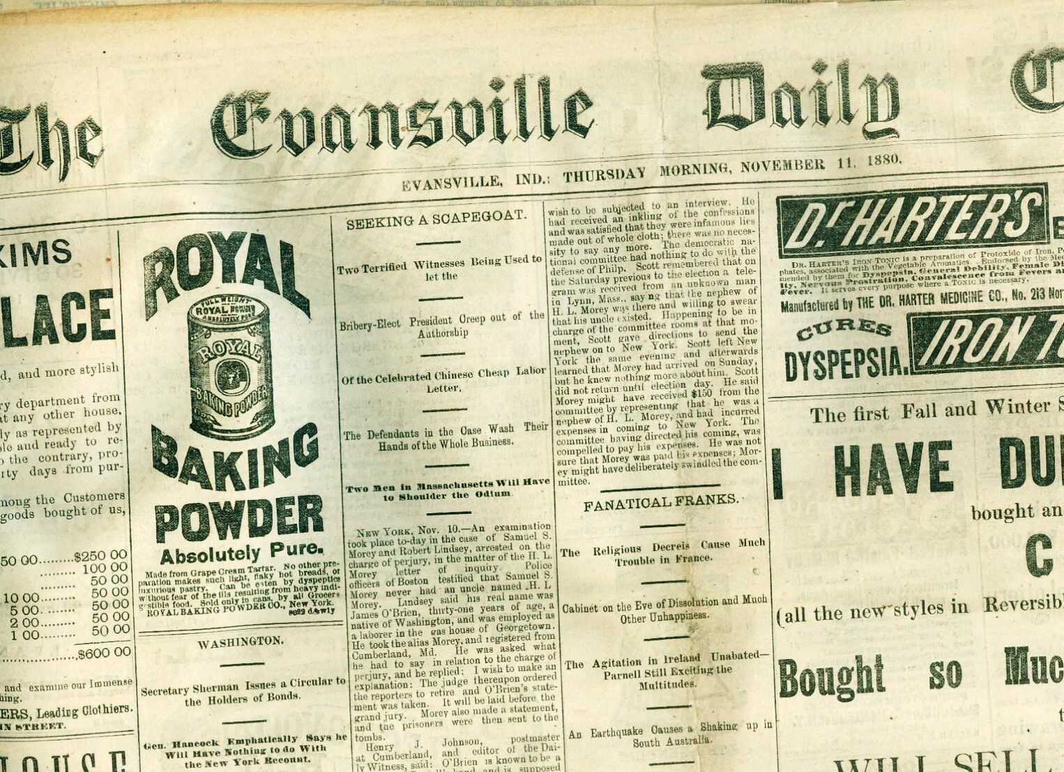Newspaper Safe Warners Kidney Liver Cure Middlebury VT Evansville IN 1880