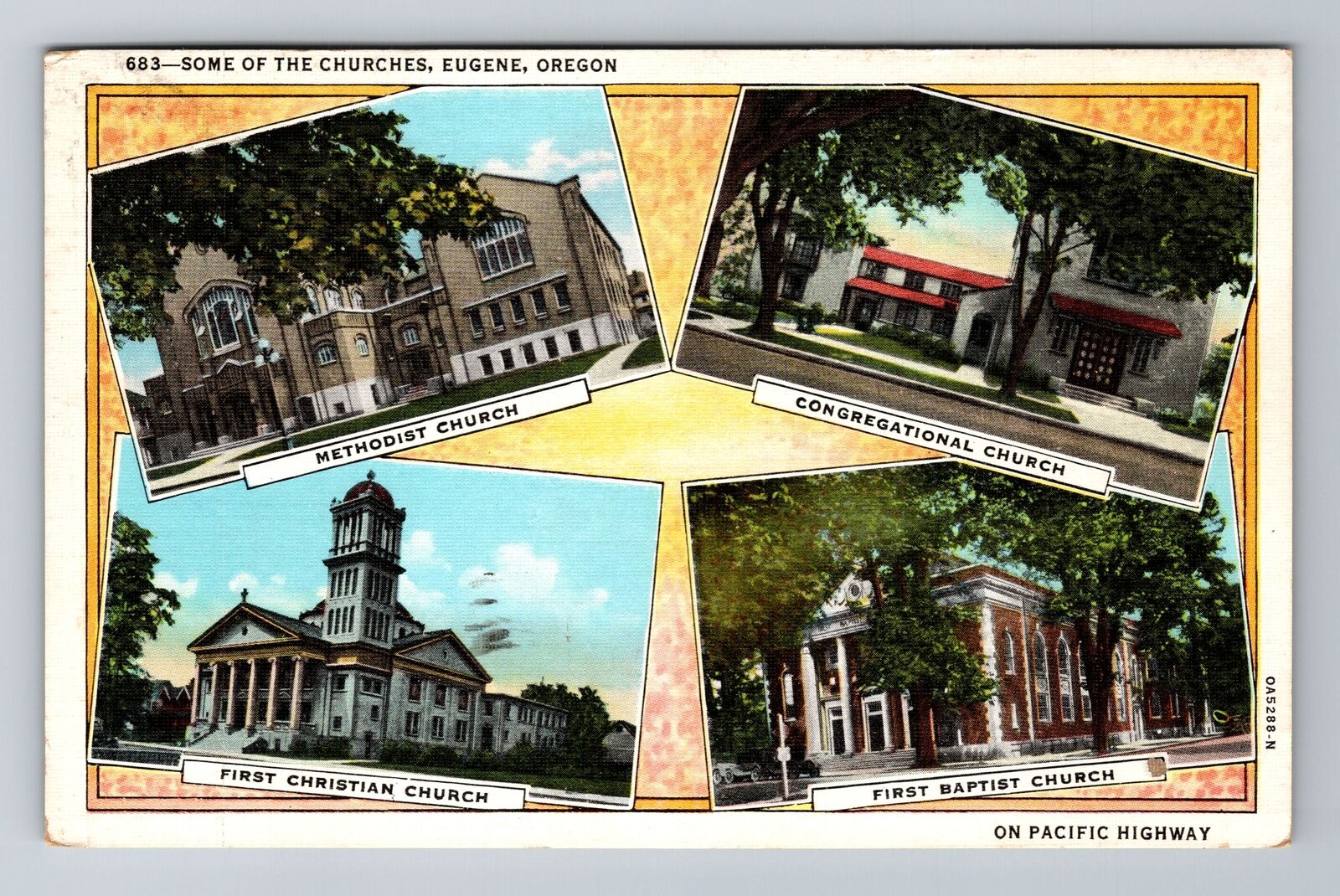 Eugene OR-Oregon, Some Of The Churches, Antique, Vintage c1914 Souvenir Postcard