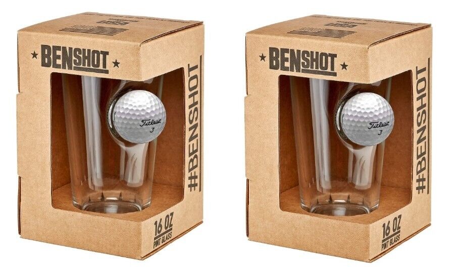 Original BenShot Pint Glass w/ Real Golf Ball Groomsmen Unique Man Gift ~ 2 PACK
