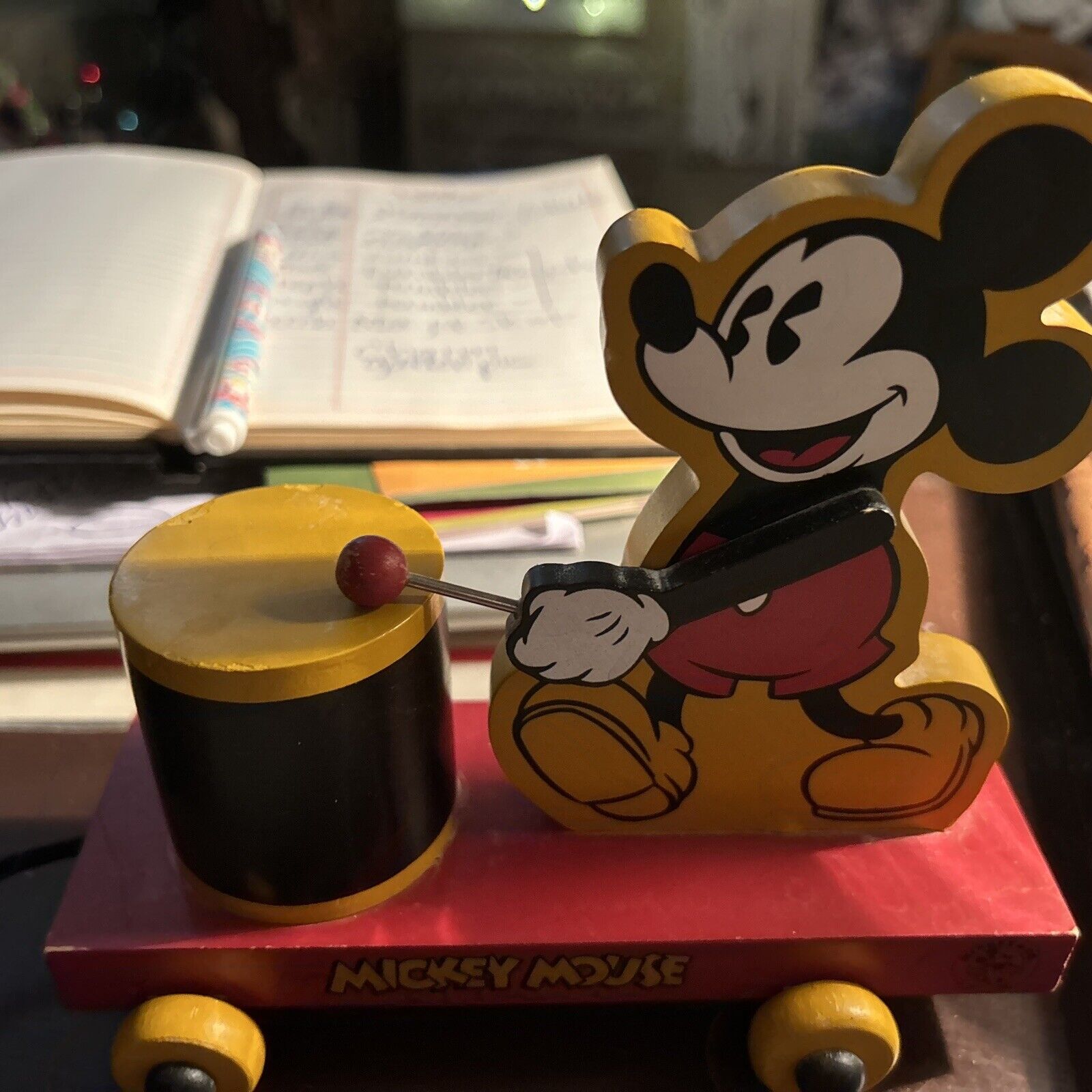Fossil Mickey Mouse drummer wooden toy watch holder Mickey Mouse, and Company