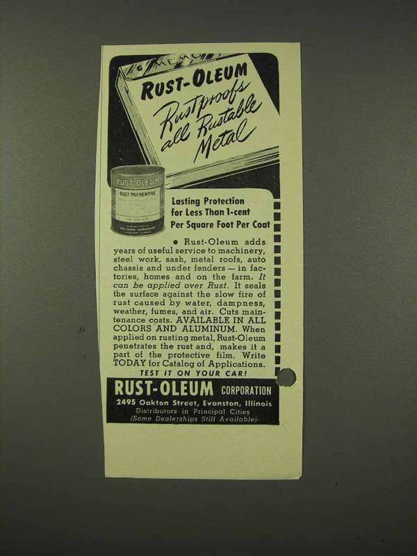 1948 Rust-Oleum Paint Ad - Rustproofs Rustable Metals