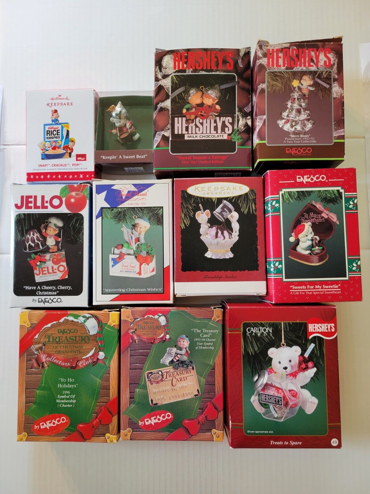 Lot of 11 Vintage Enesco Ornaments - Hershey\'s, includes Small Wonders & More