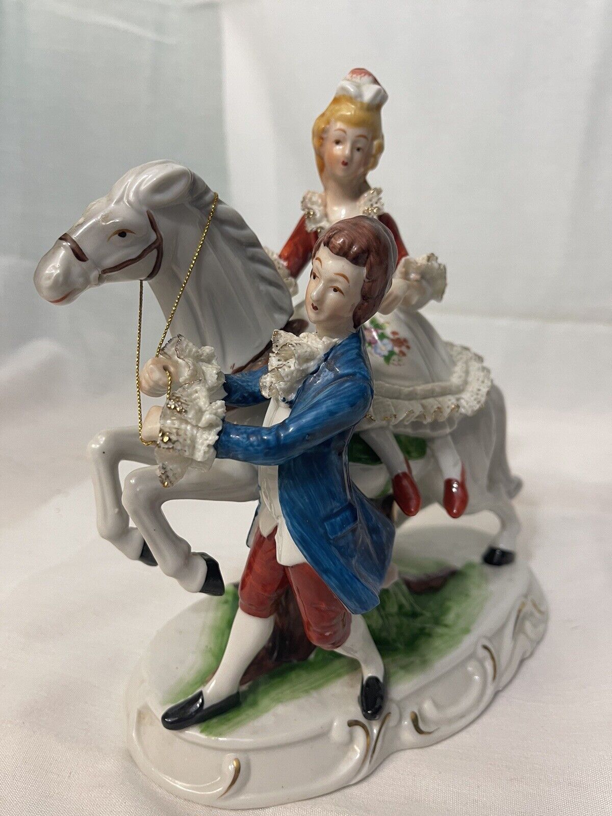 Dresden Style  Graefenthal Man Woman & Horse Lace Porcelain See Photos RARE