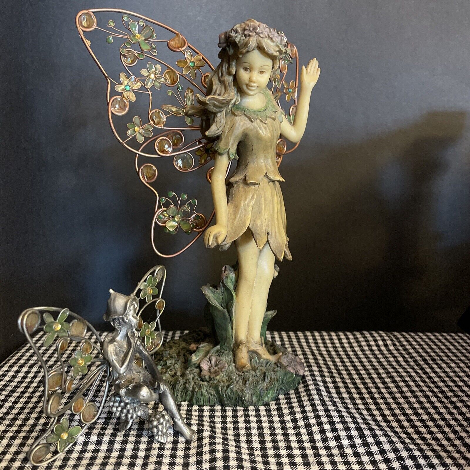 Fairy Elf Nymph Fantasy Winged Figurines (2)   Floral Gem Floral Butterfly Wings