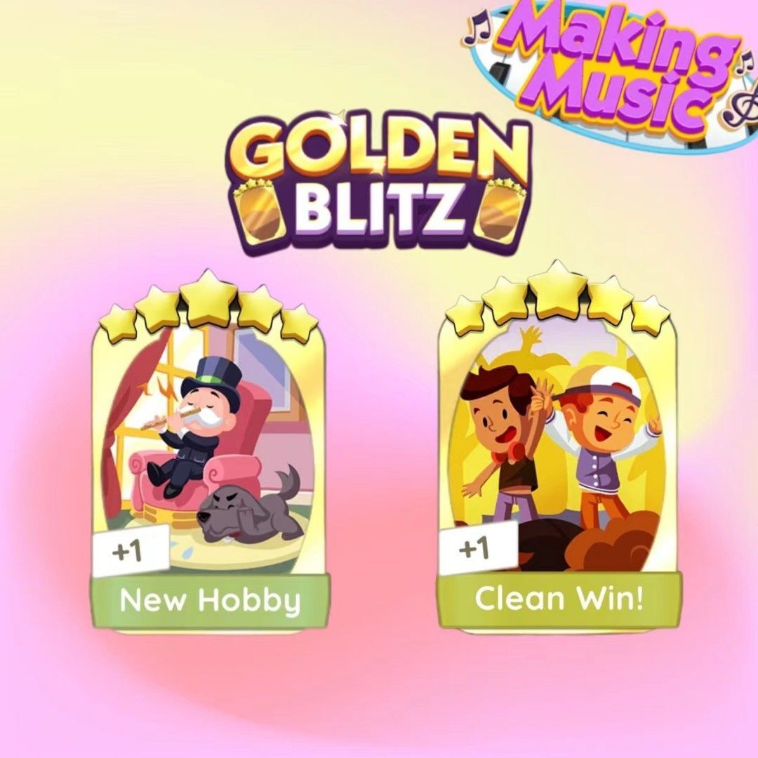 Clean Win / New Hobby - Golden Blitz Monopoly Go Stickers