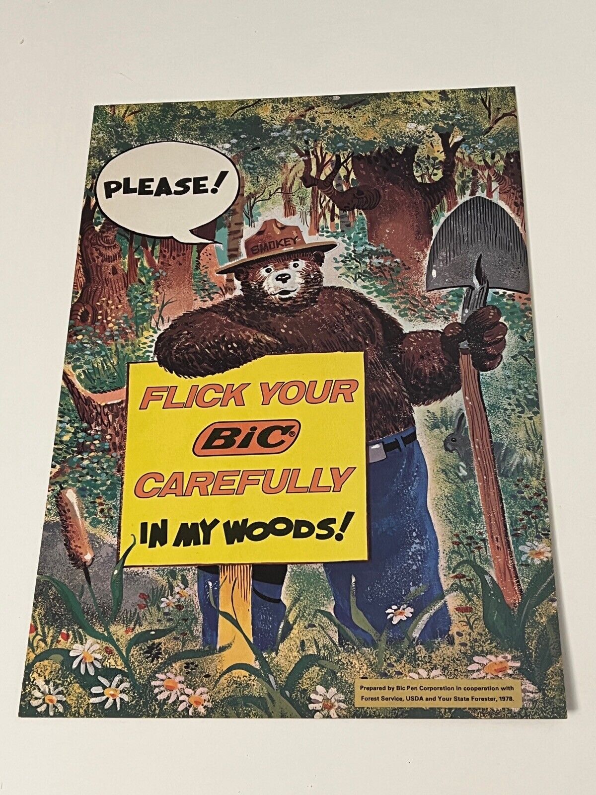 Smokey The Bear Flick your Bic Carefully in my woods 1978 Heavy Cardstock Poster