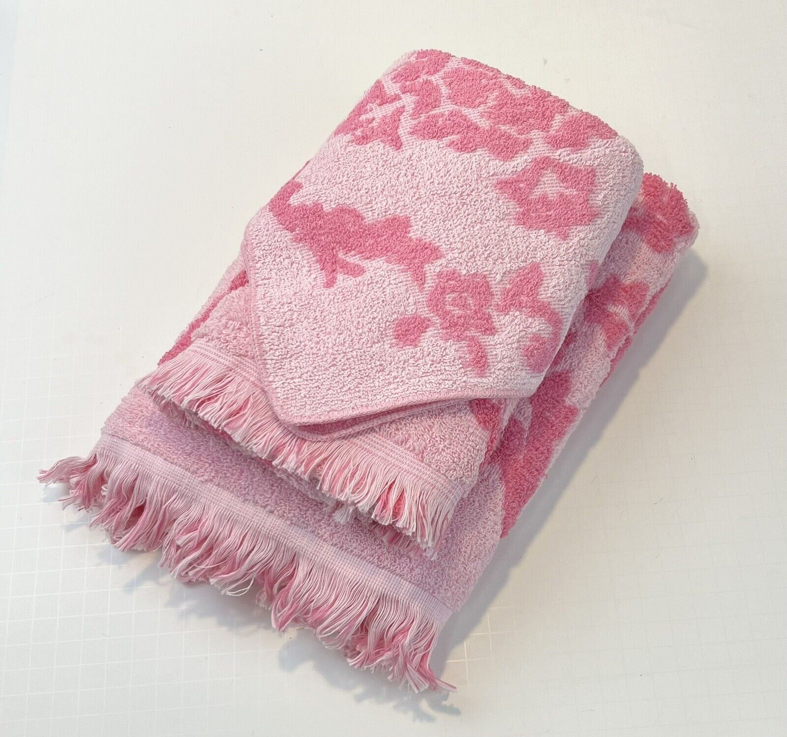 Vtg Cannon Bath Towel Set Pink Cotton Retro NWOT 3 Pieces USA (G) READ