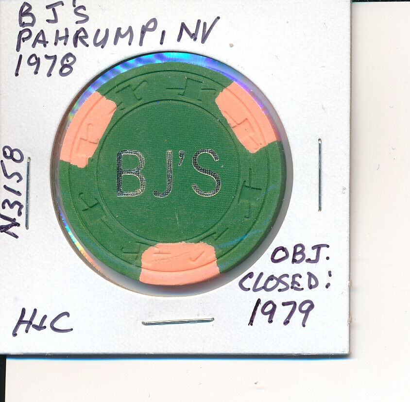 $25 CASINO CHIP - BJ\'S PAHRUMP NV 1978 H&C #N3158 OBS CLOSED 1979 GAMING CHEQUE