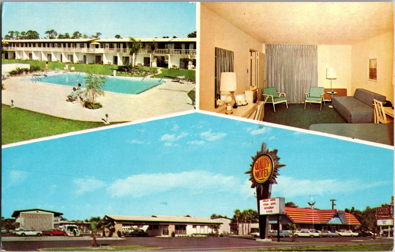 Titusville, FL Florida  APOLLO MOTEL~DUTCH PANTRY  Room-Pool  ROADSIDE  Postcard