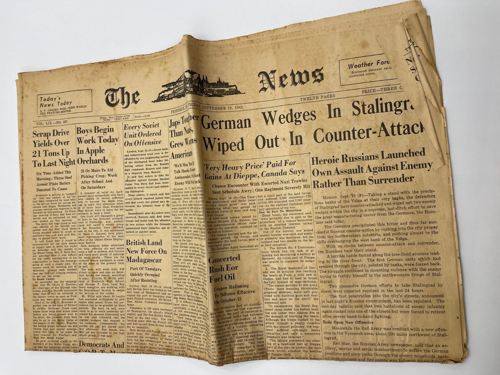 The News Frederick 1942 WWII Newspaper Complete Maryland 