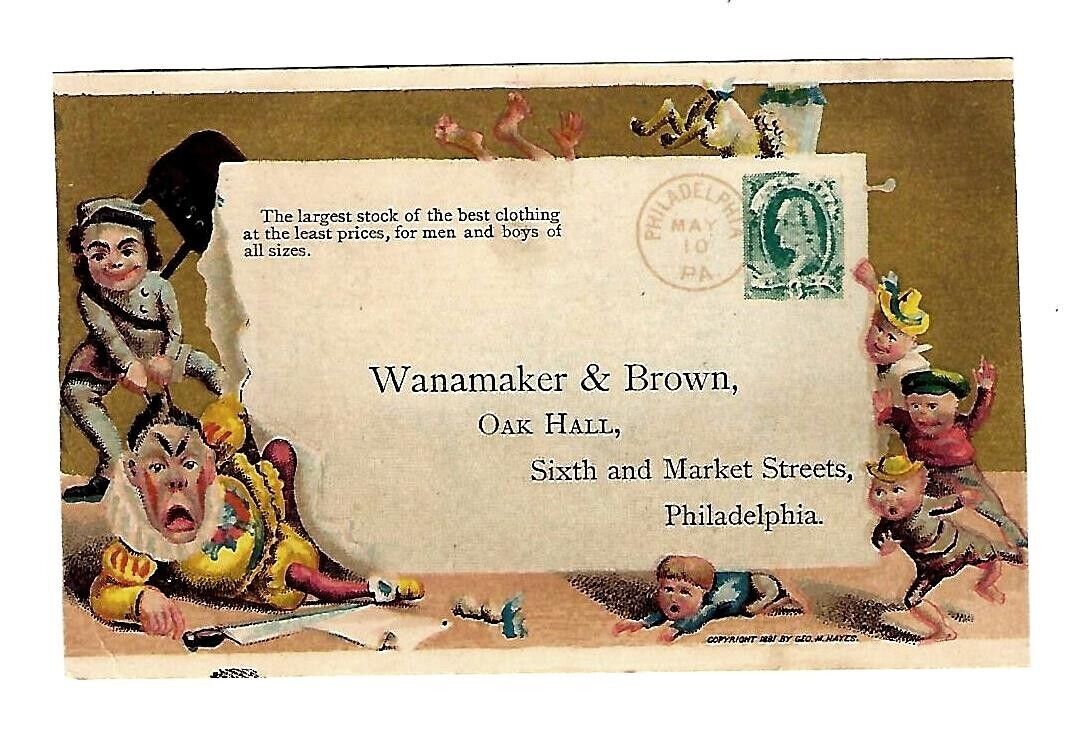 c1880\'s Trade Card Wanamaker & Brown, Clothing, Oak Hall, Philadelphia