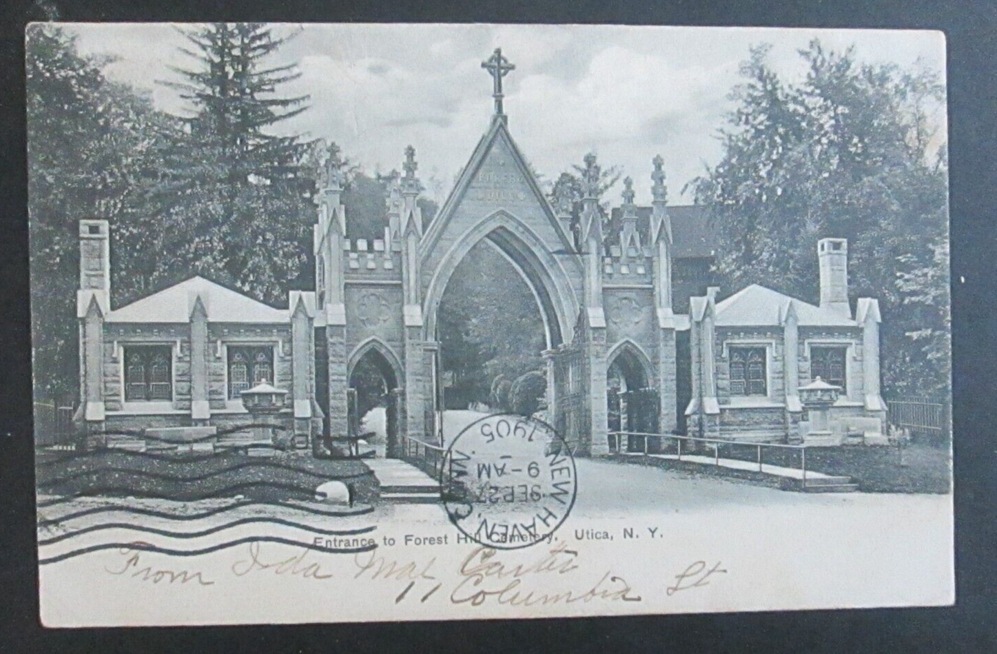 Entrance to Forest Hill Cemetery Utica NY Posted UDB Postcard