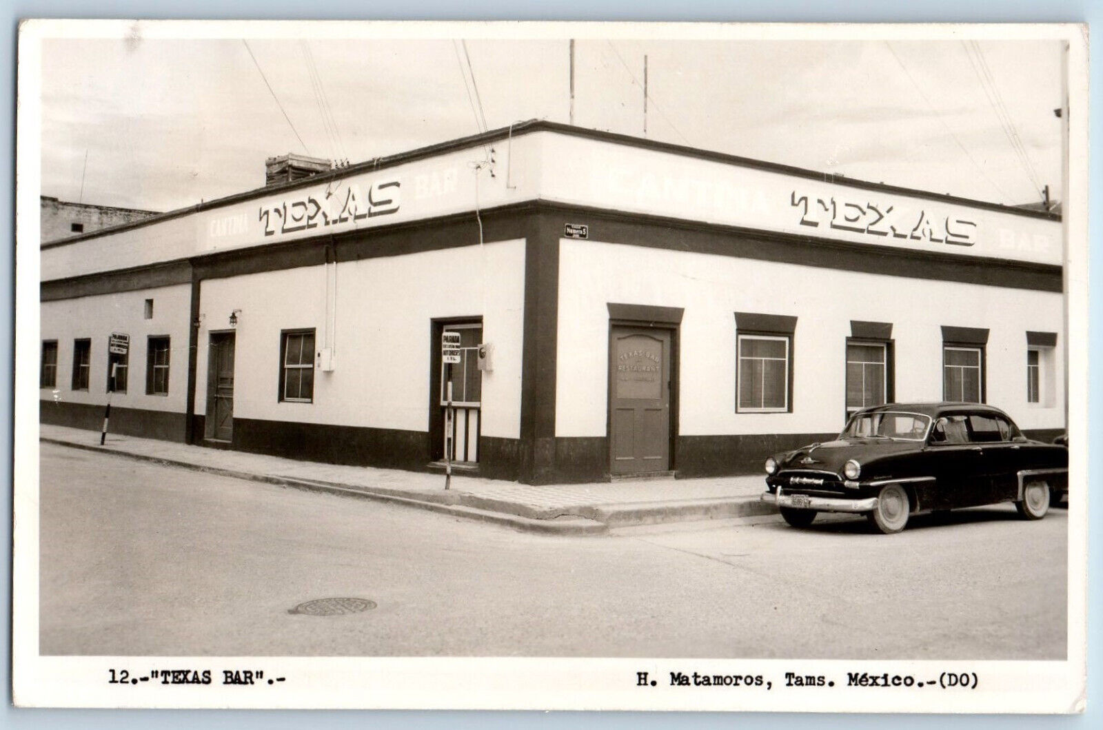 H. Matamoros Tamaulipas Mexico Postcard Texas Bar Building c1940\'s RPPC Photo