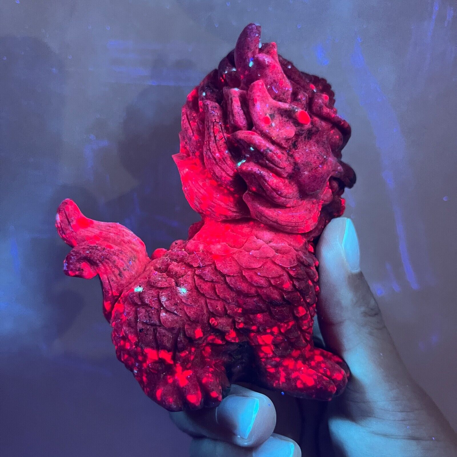 1.2LB 3.9\'\' Natural Ruby Fuchsite Kylin Figurine Quartz Rock Crystal Carving
