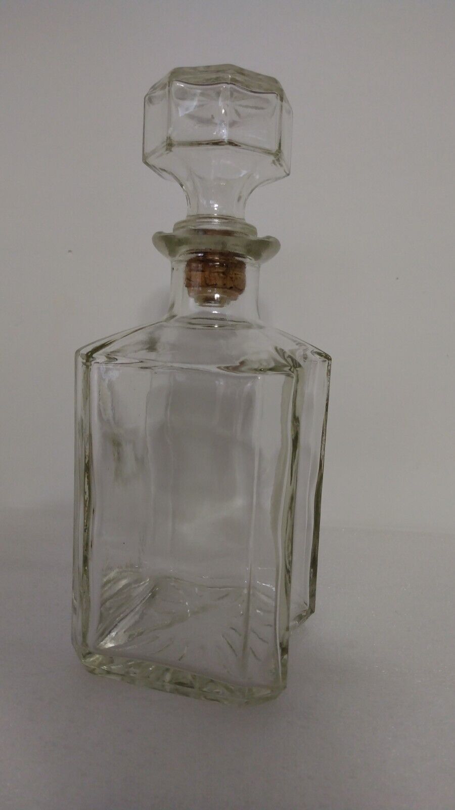 Vtg Dominion Clear Glass Square Liquor Whiskey Decanter With Cork Glass Stopper