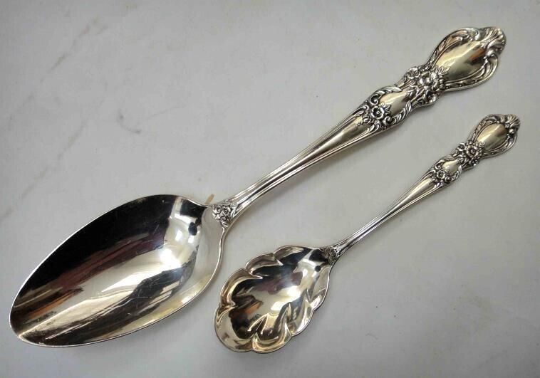 antique 1847 ROGERS IS SILVERPLATE FLATWARE HERITAGE~2 pc SERVING SPOONS