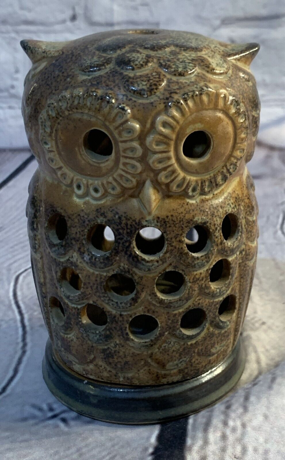 Vintage 1970s Stoneware Owl Boho Mid Century Decor Candle Cover/Chimney-OWL
