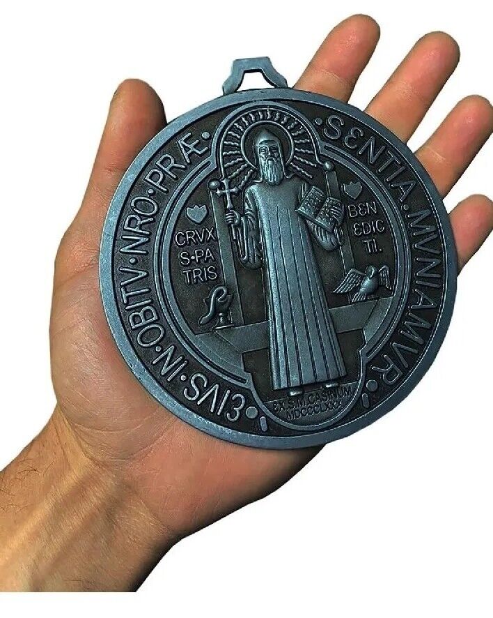 Huge St BENEDICT Medal Protection Excorism's Saint Medal 5” Enamel Wall Medal 