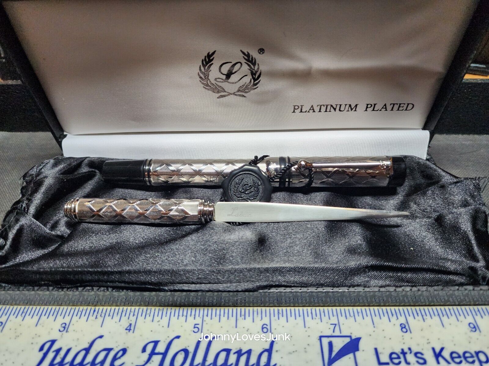 Vintage Lahon Platinum Plated Pen And Letter Opener Set Pen Works 