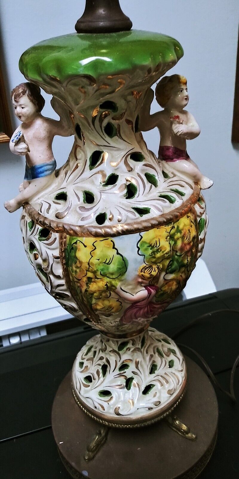 Antique Capodimonte Italian Cherubs Porcelain Lamp Signed Benrose 1833