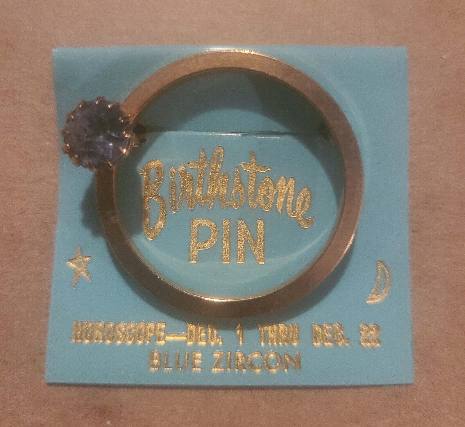 Birthstone Pin Sagittarius Blue Zircon gold tone ring
