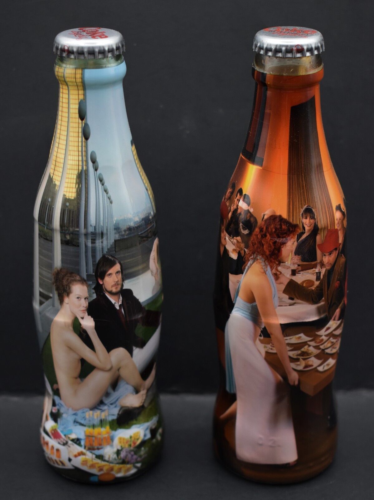 *WOW NUDE WOMAN ART Full 2006 Art of Dining Coca Cola 2 Bottle Set Coke Belgium