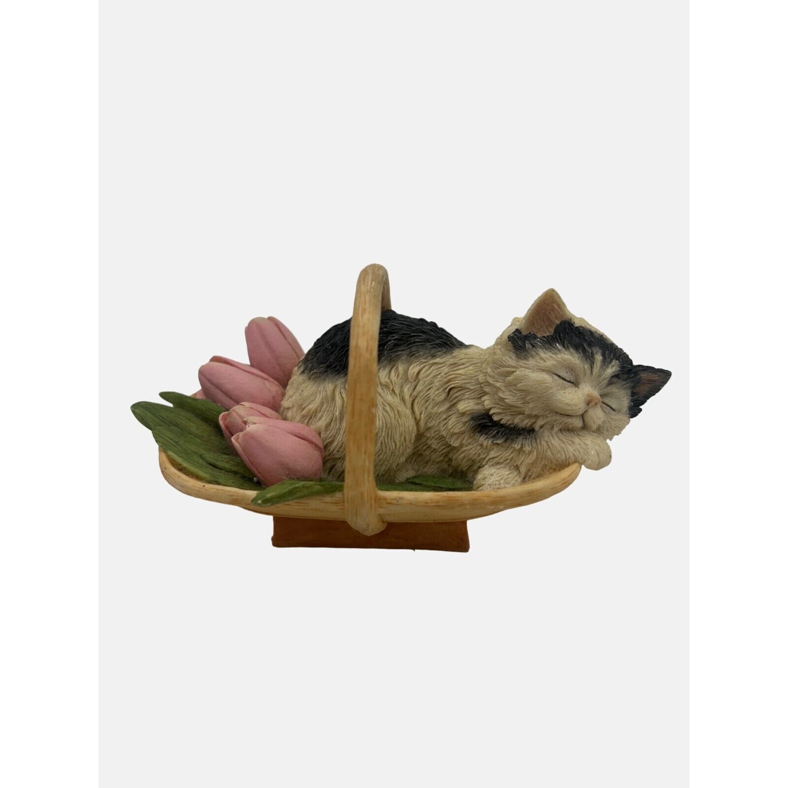 Paw Prints 1994 Cat Figurine Basket With Tulips Handcrafted In England Goebel