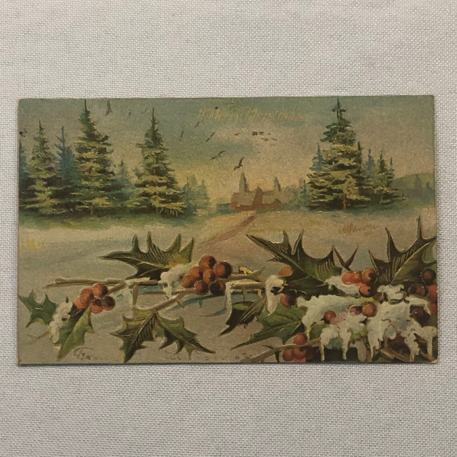 Christmas Postcard Post Card Vintage Embossed Antique Posted 1908