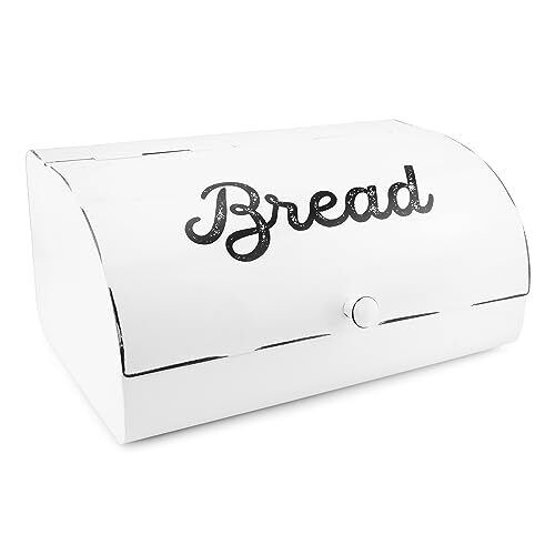 AuldHome White Bread Box; Farmhouse Vintage Enamelware Countertop Bread Bin