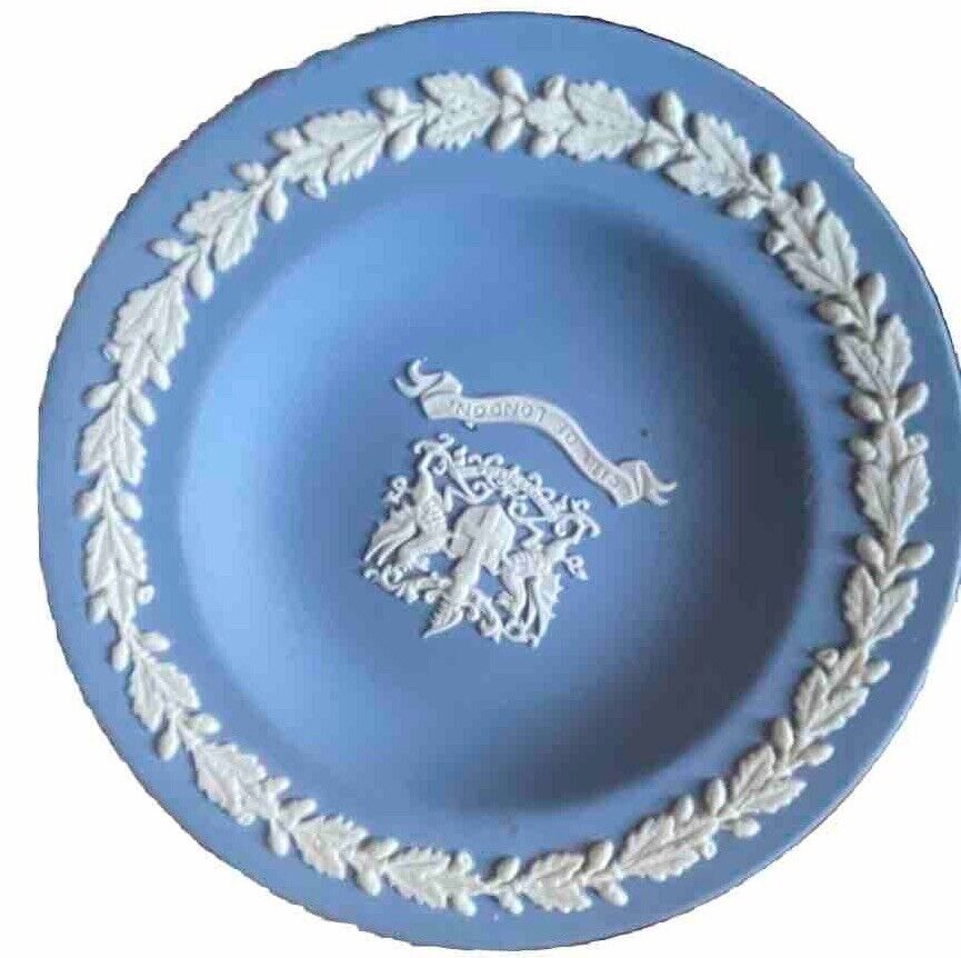 Wedgwood Blue Jasperware Round Scalloped Trinket Plate Small Made In England
