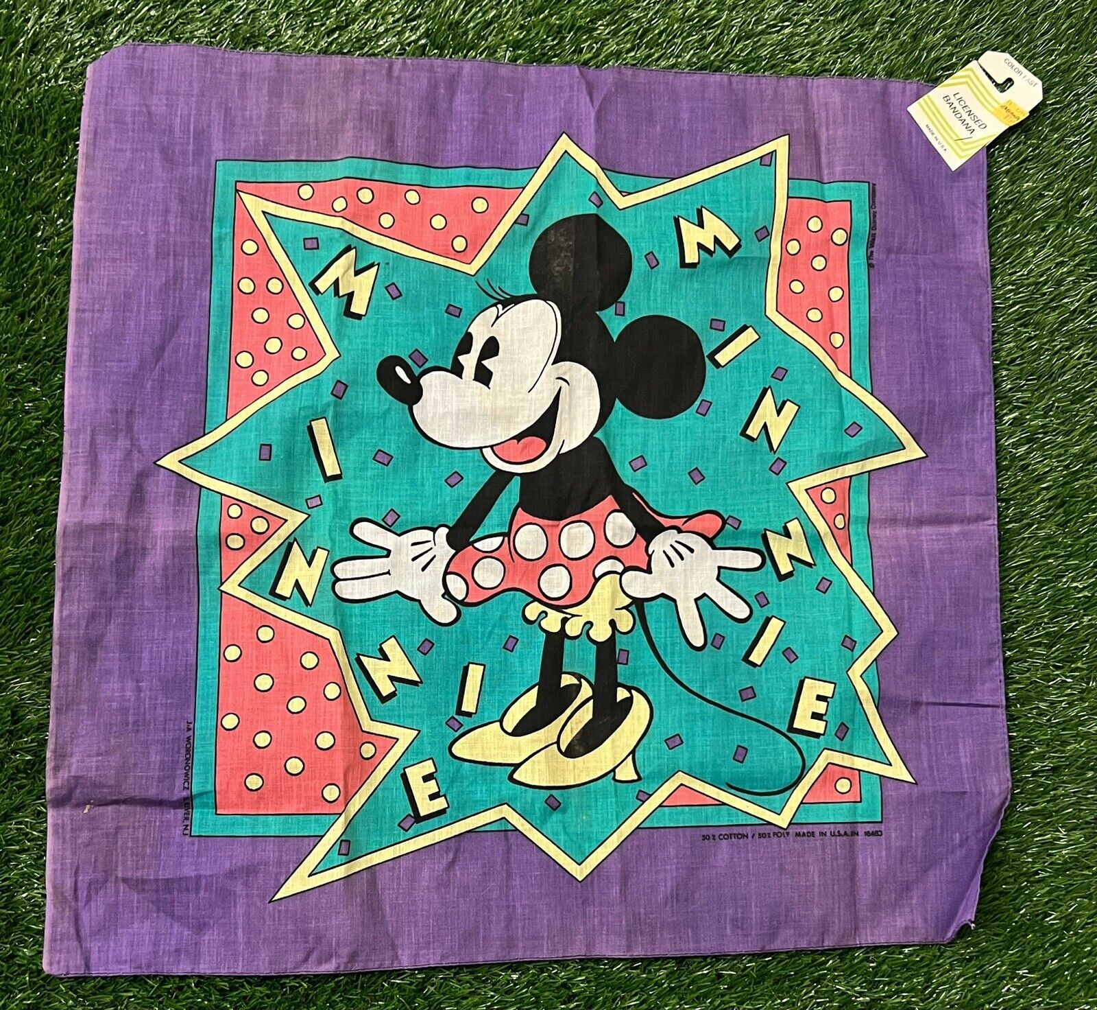 Vintage 90\'s The Walt Disney Company Minnie Mouse Bandana Scarf Color Fast NWT\'S