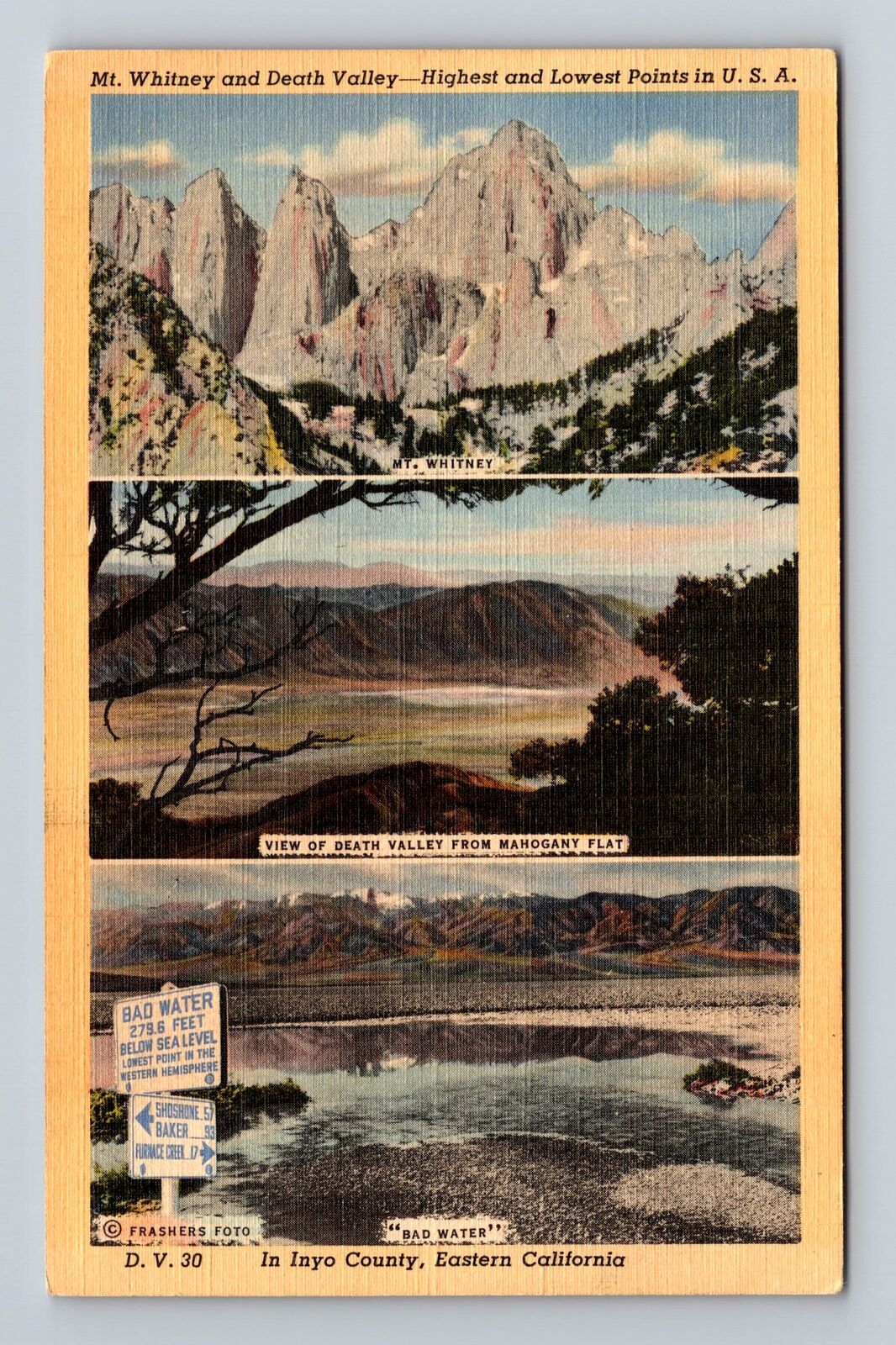 Mt Whitney CA-California, Mahogany Flat, Death Valley Bad Water Vintage Postcard