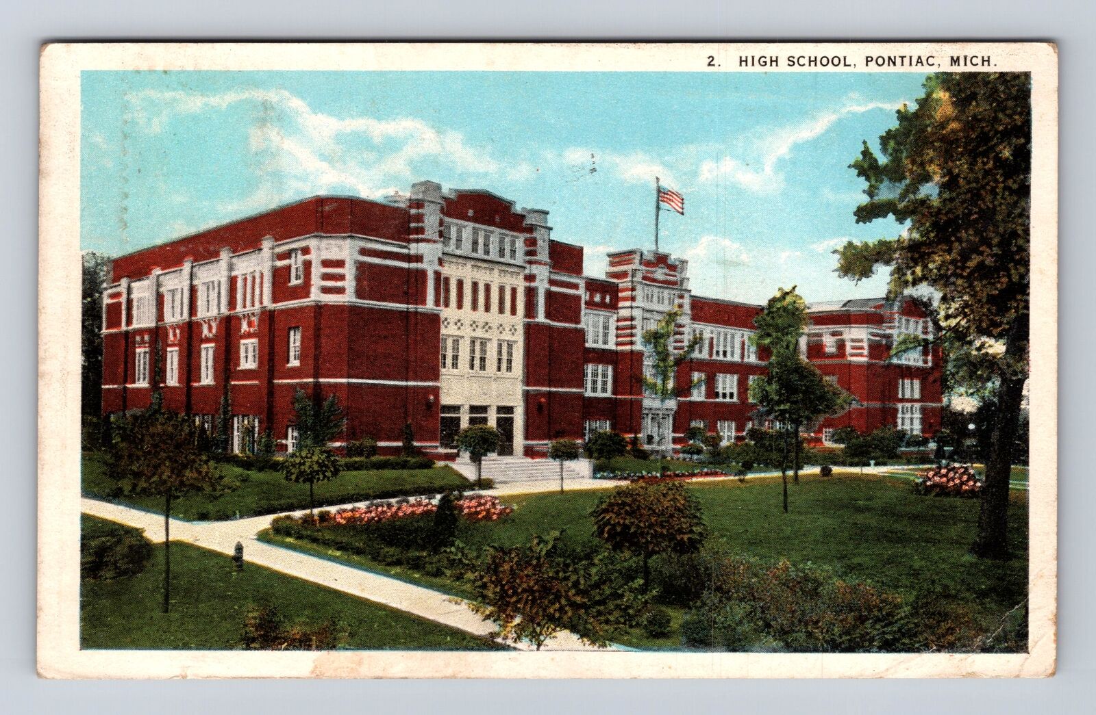 Pontiac MI-Michigan, Public High School, Antique Vintage c1923 Souvenir Postcard