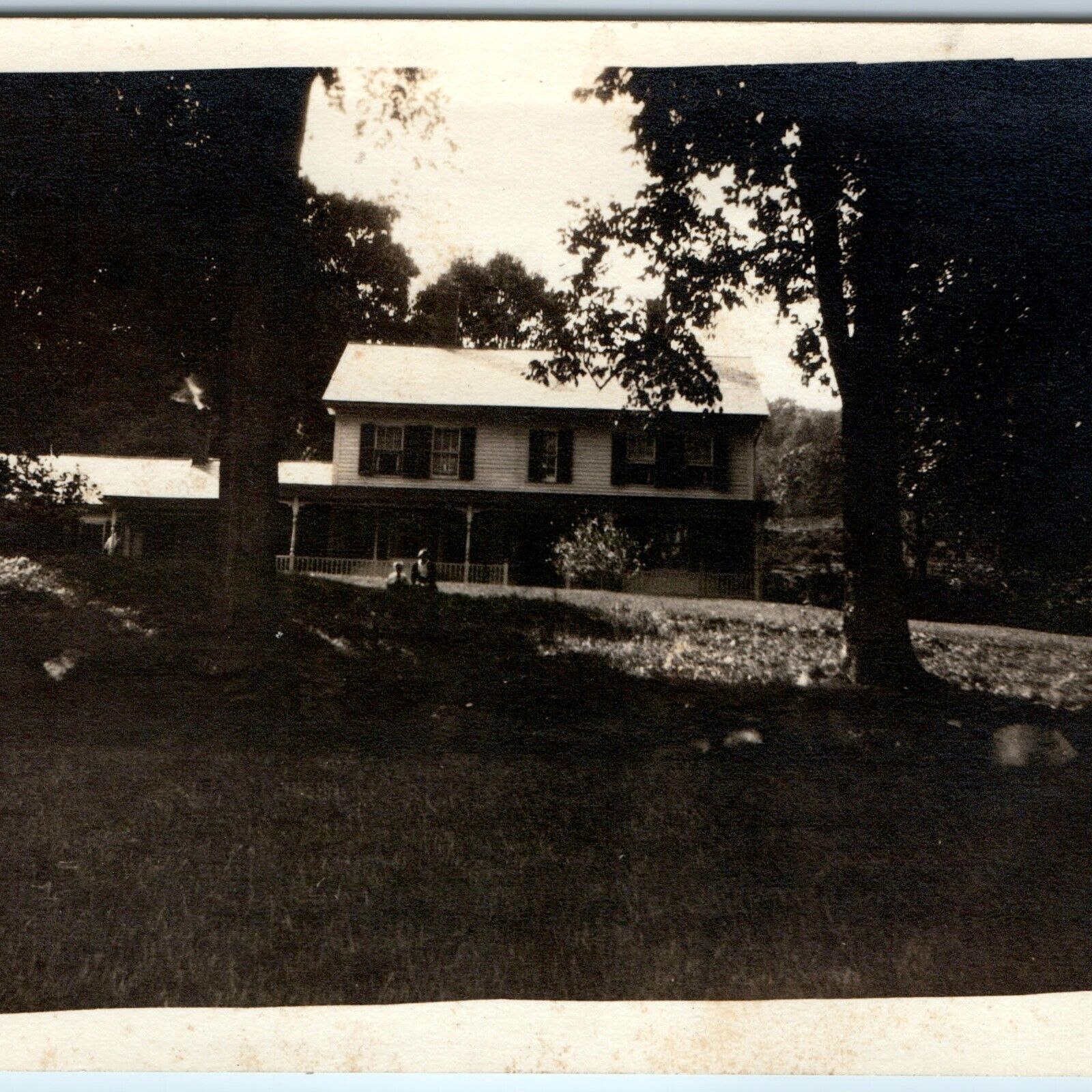 c1910s Shelbourne, VT Colonial House Deck Real Photo Snap Homestead Vermont A154