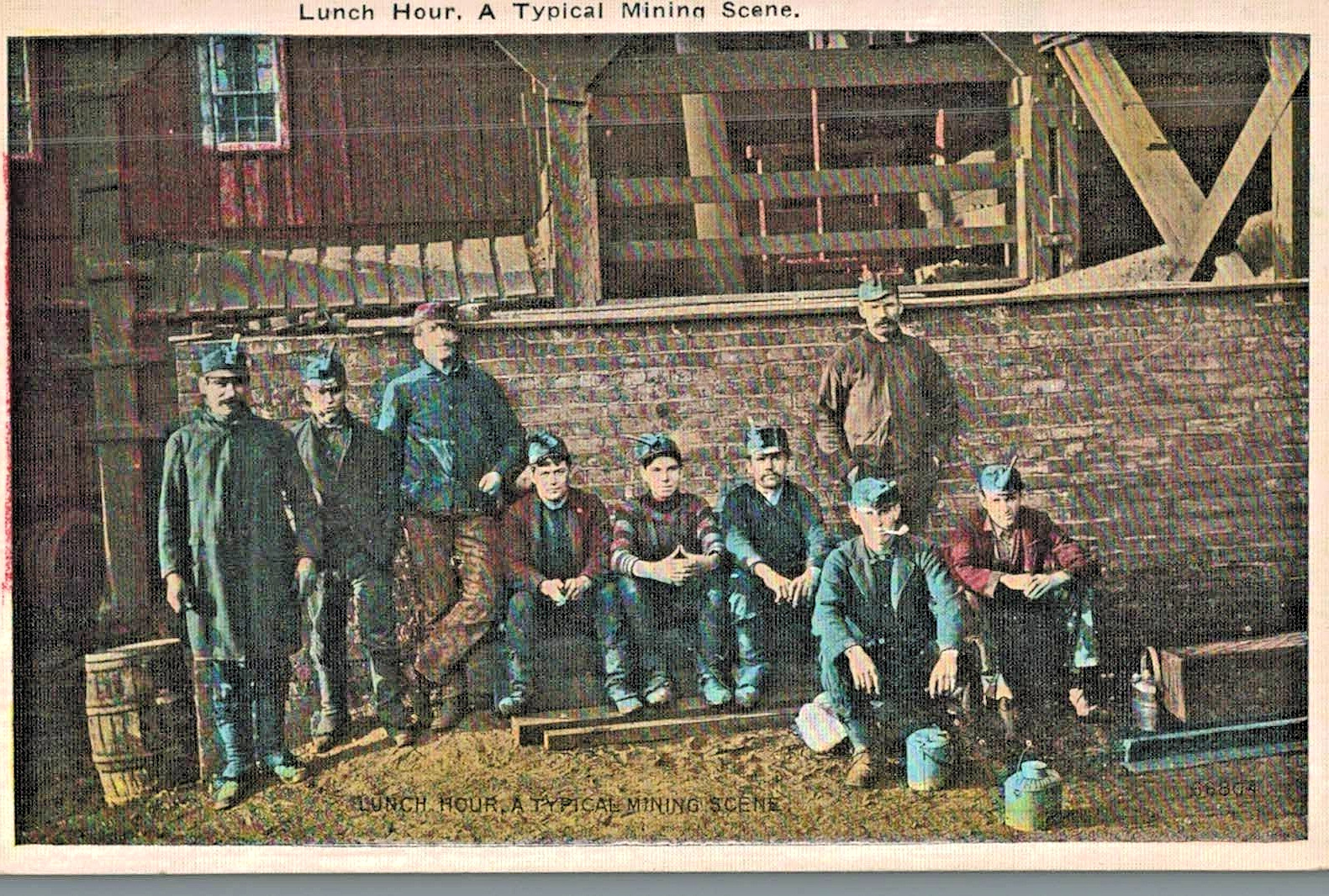 VIntage Postcard-Luncvh Hour, A Typical Mining Scene