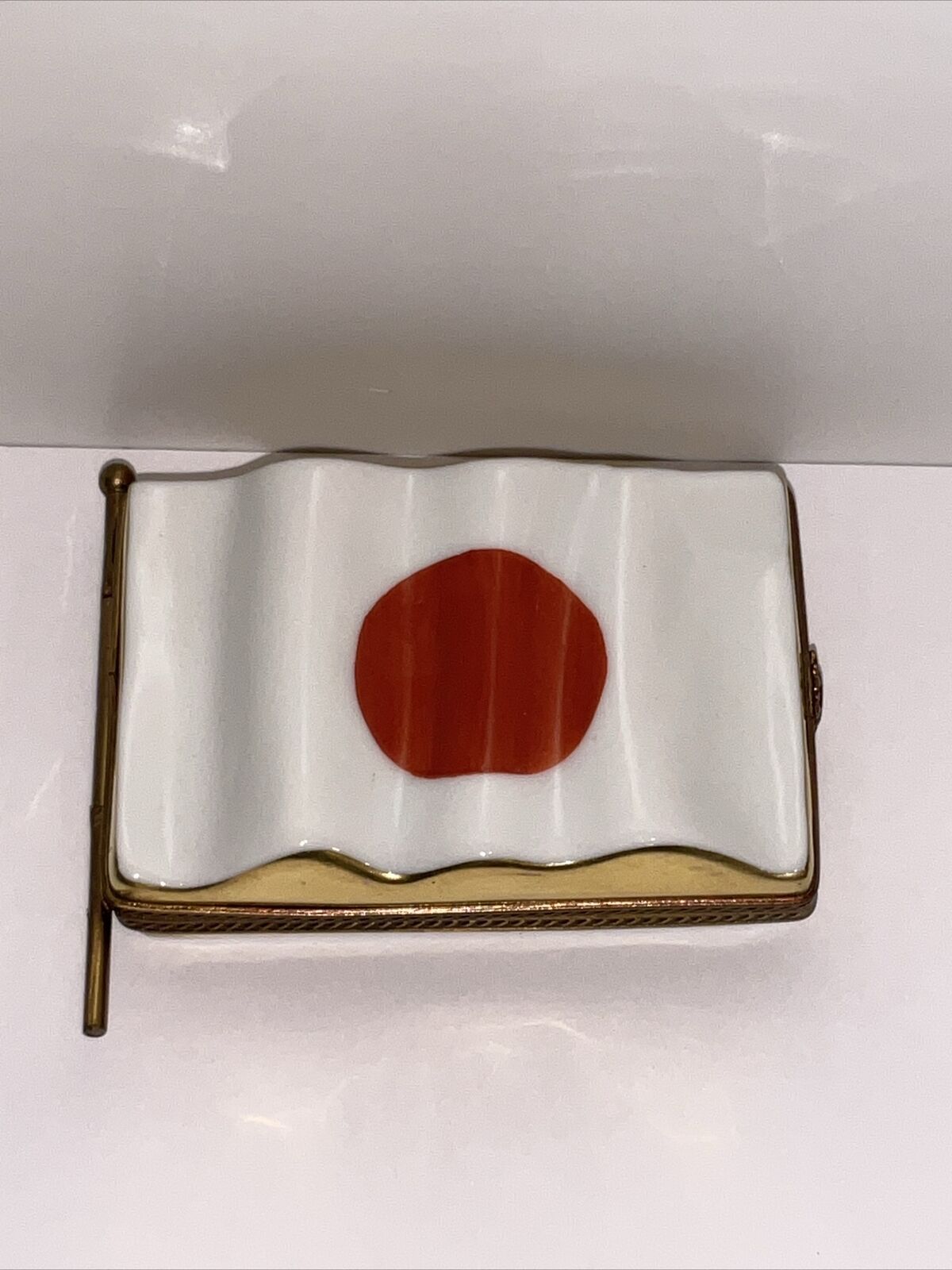 Vintage Rare Limoges France Keepsake Box, Japanese Flag 