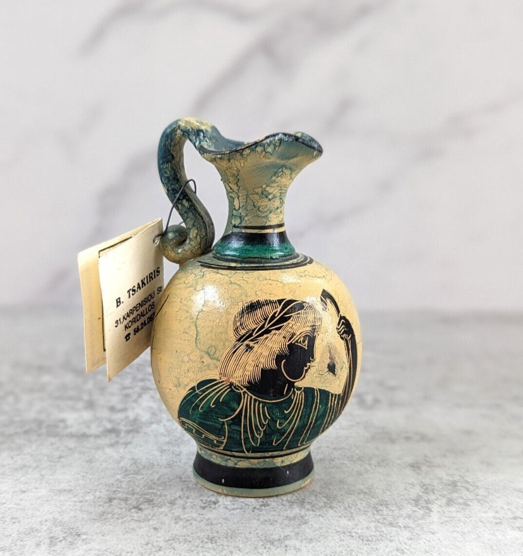 Vintage B Tsakiris Greek Terracotta Ceramic Painted Bud Vase, Greece Pottery NEW