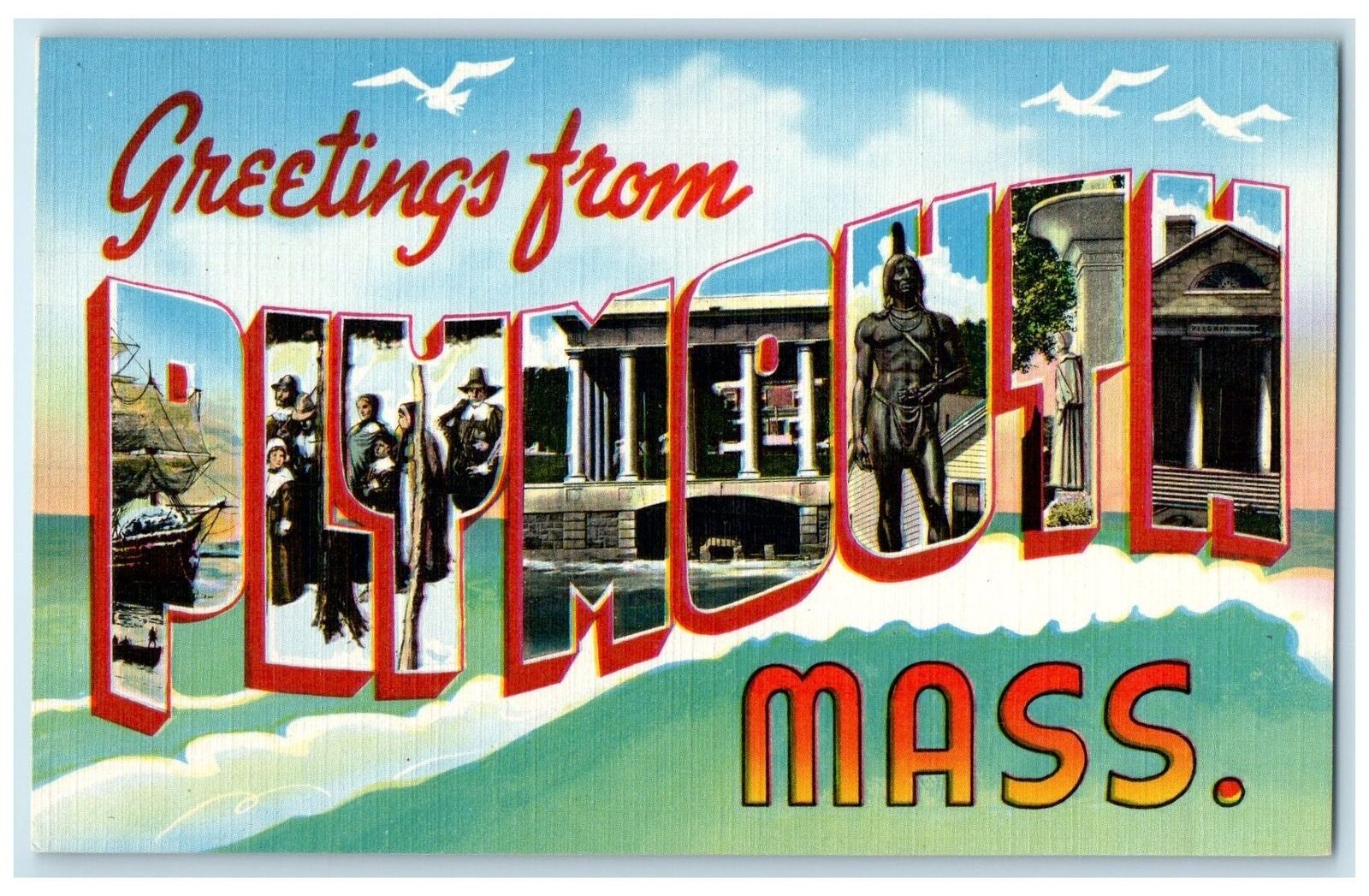 c1940's Large Letter Greetings From Plymouth Massachusetts MA Unposted Postcard