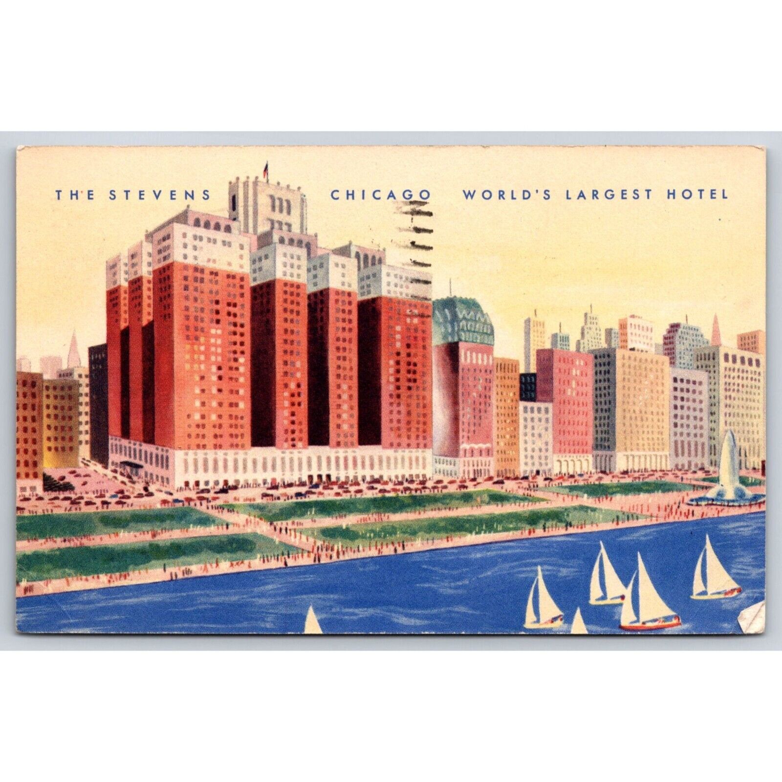 Vintage Postcard The Stevens Hotel Chicago IL Grant Park Worlds Largest Hotel