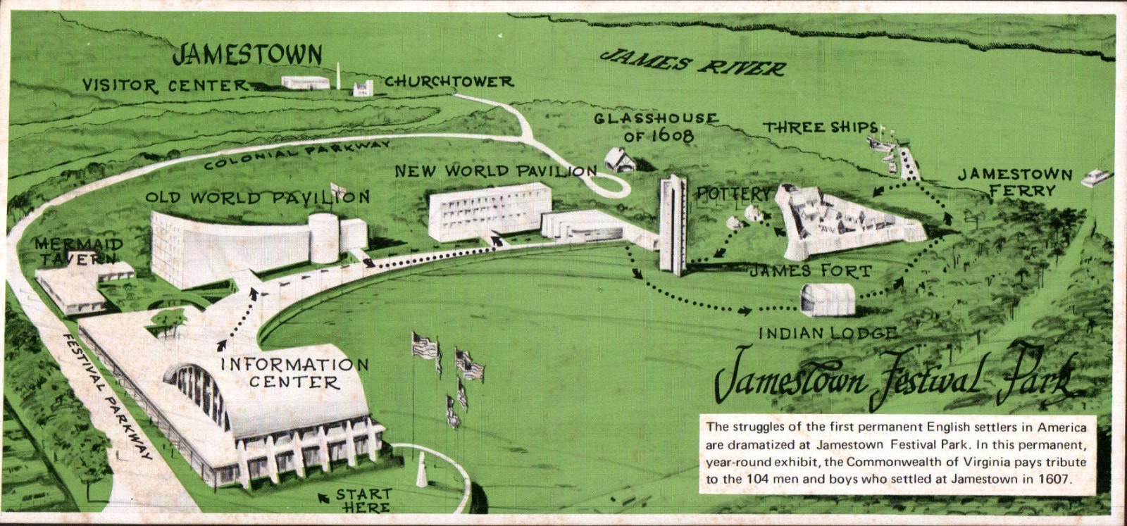 Jamestown, VA Festival Park, c1960s, Visitor Map Postcard 3796