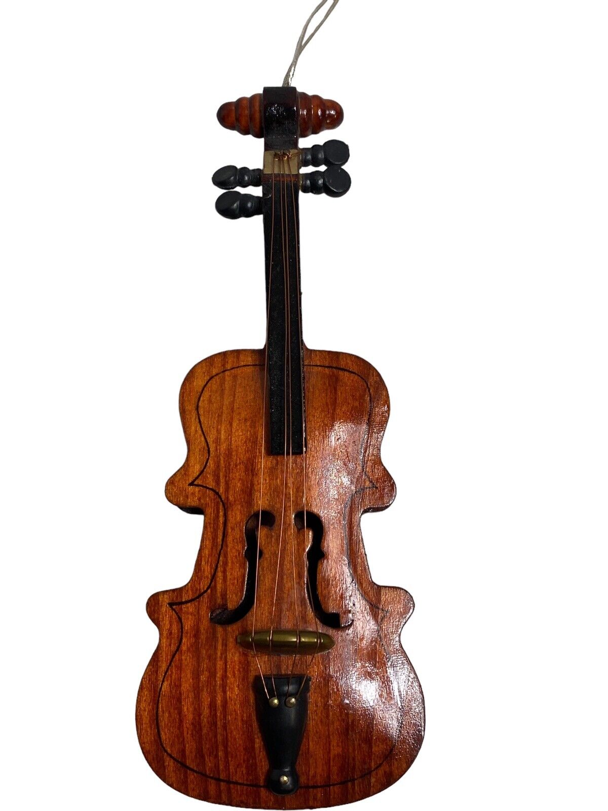 Realistic Wooden Violin Strung Copper Wire Ornament Instrument - 8” Inches Tall