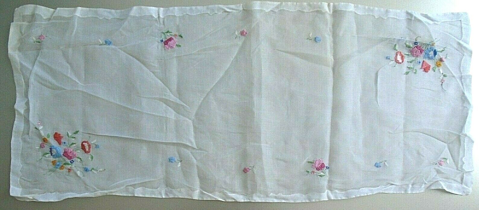 Vintage Floral Hand Embroidered Linen Table Runner