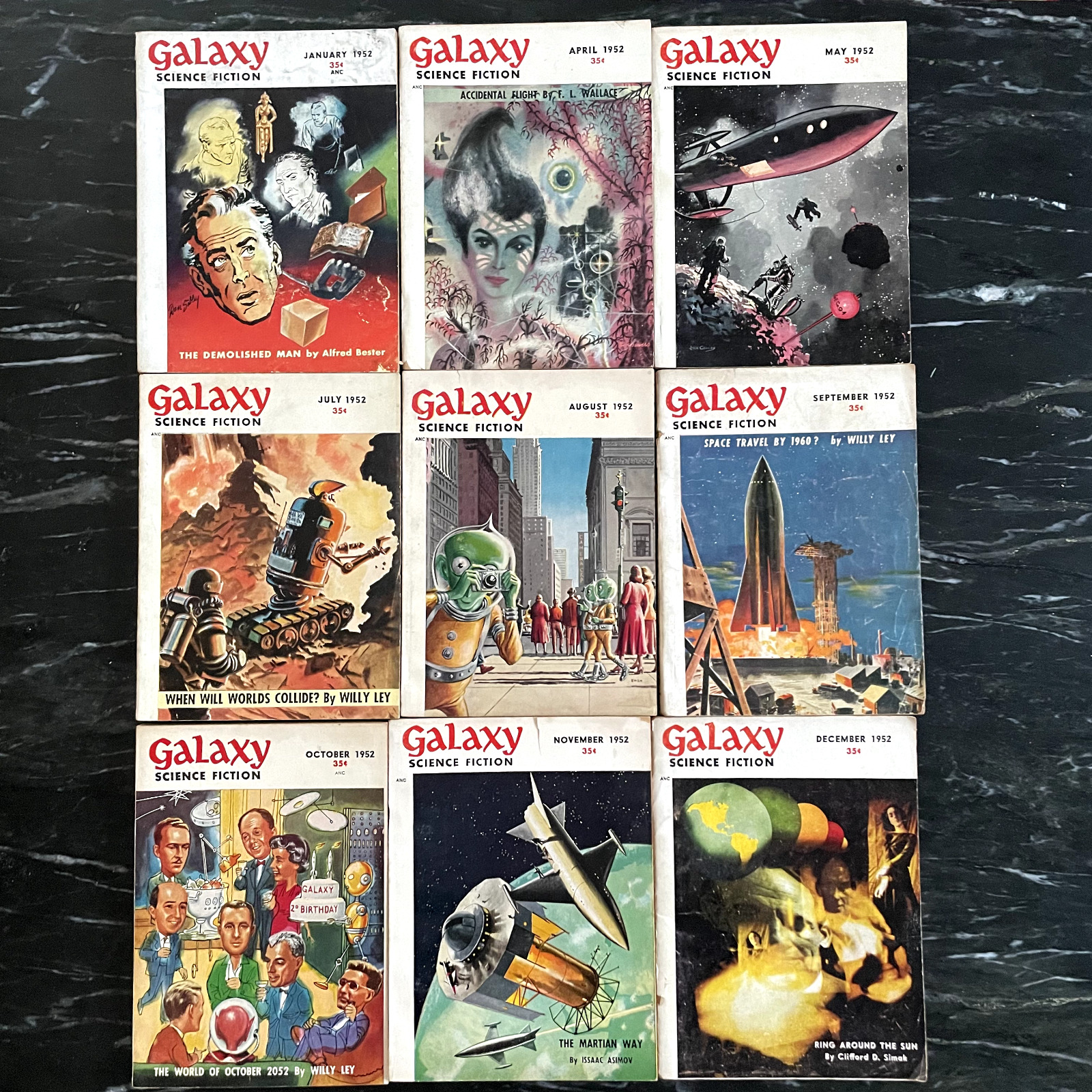 GALAXY  Science Fiction pulp magazine Lot 9 Issues  1952 Asimov willy ley