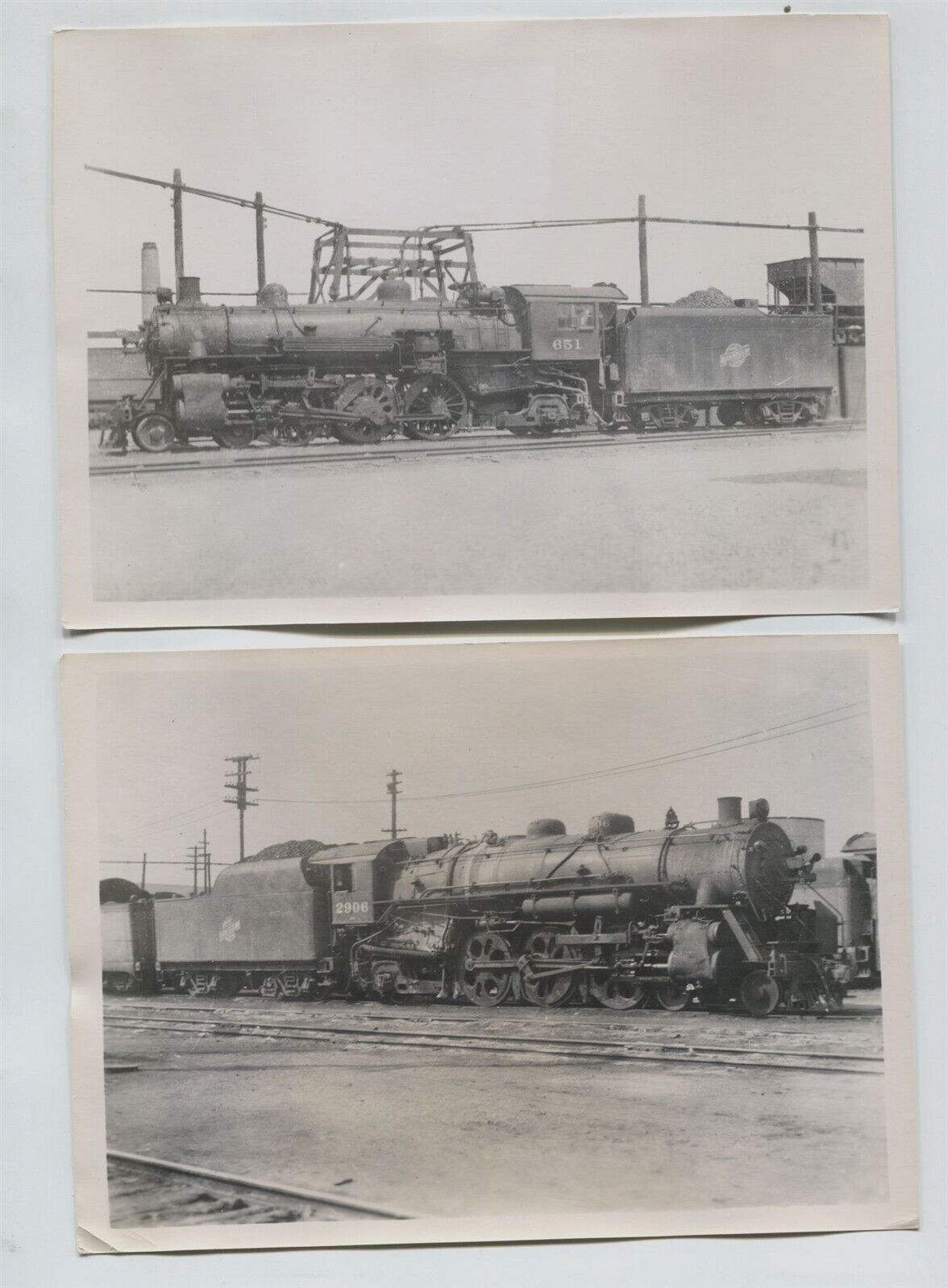 2 Vintage Chicago Northwestern Railroad Engines #651 E-S & #2906 E-2 5x7 photos