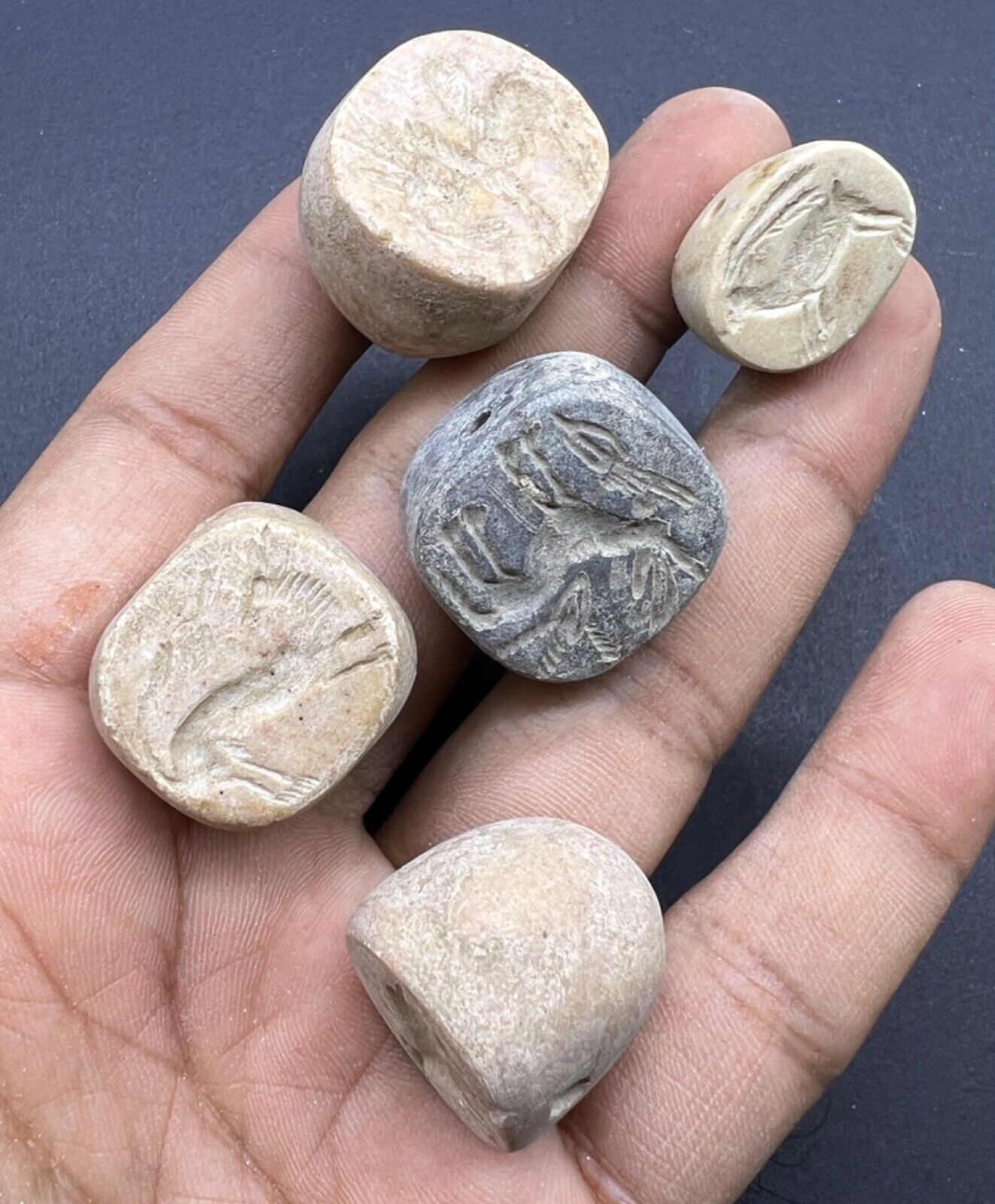 Sale Lot Of 5 Pices Rare Antiques Old Natural Stone Different Stamp Beads
