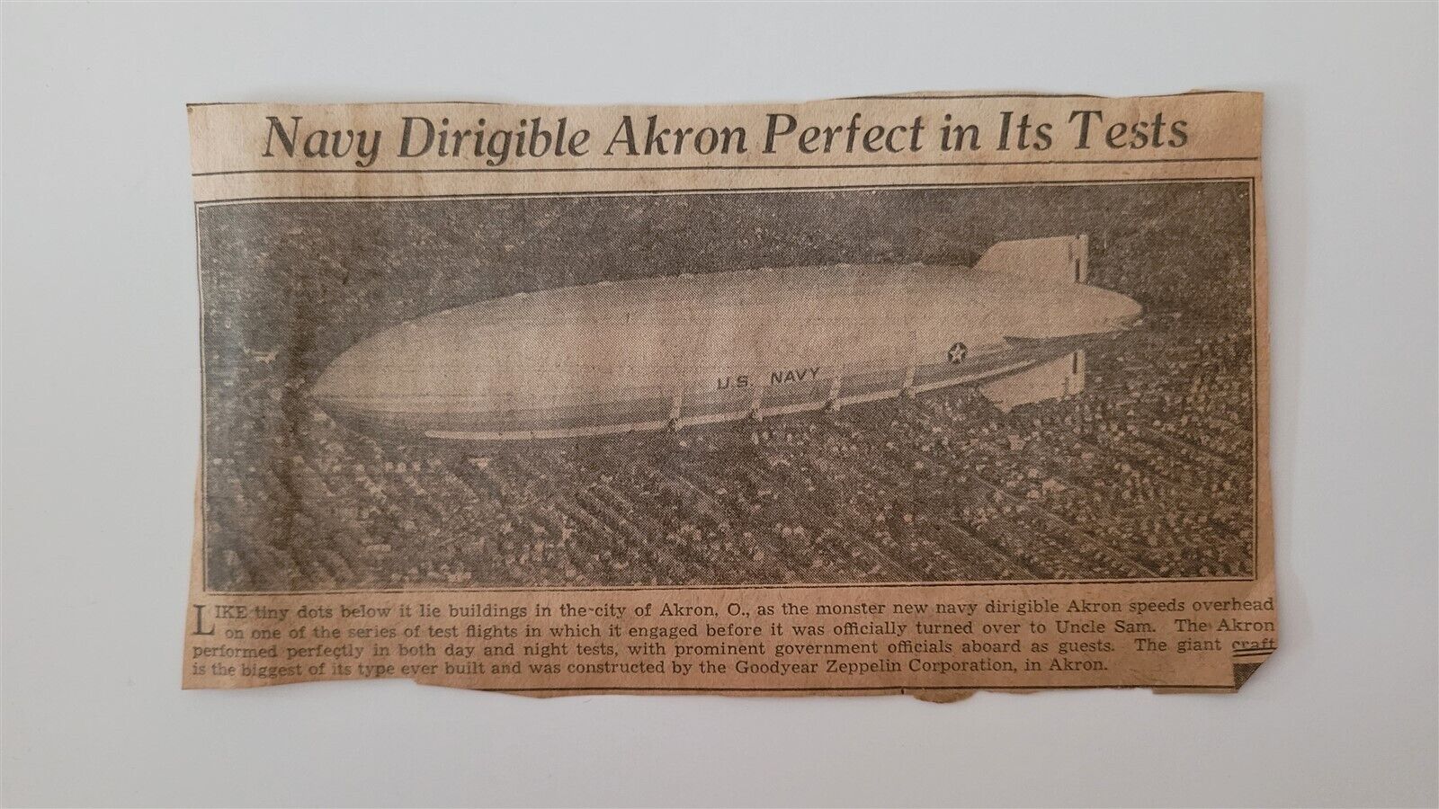 Akron Ohio Navy Dirigible Goodyear Zeppelin 1931 Picture