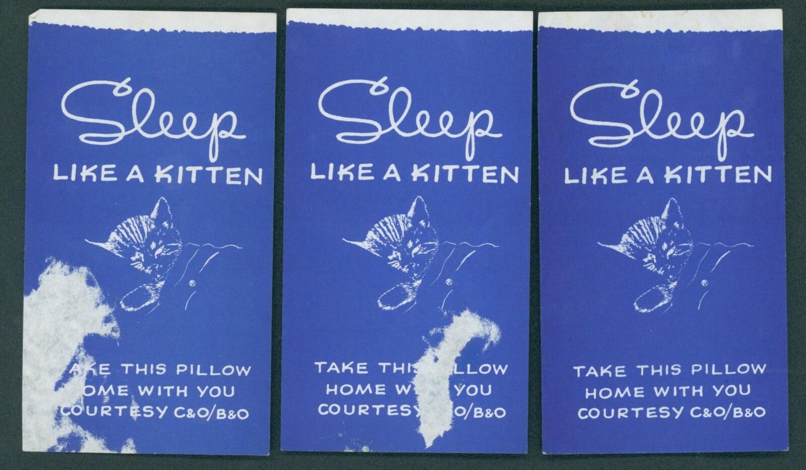 Vintage Baltimore Chesapeake Ohio Railroad Pillow Tag Lot Sleep Like A Kitten RR