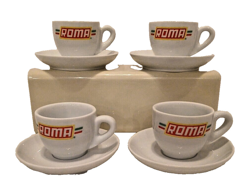 Vintage Roma Collector’s Espresso Cup and Saucer Set of 4 each