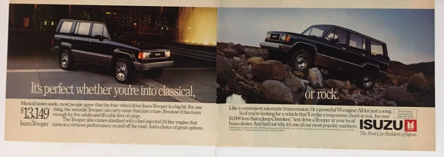 Isuzu Trooper 1989 Vintage Print Ad Two Pages 16x11 Inches Wall Decor